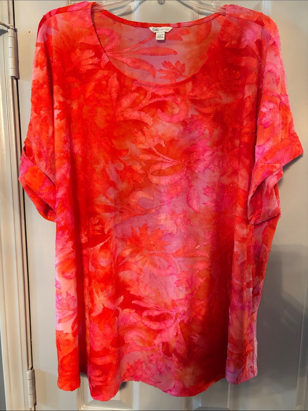 croft & barrow Bright Pink & Orange Floral Sheer Tunic